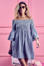 Seraphine Smocked Off-Shoulder Striped Dress - Dressed.