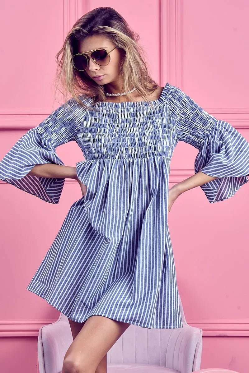 Seraphine Smocked Off-Shoulder Striped Dress - Dressed.