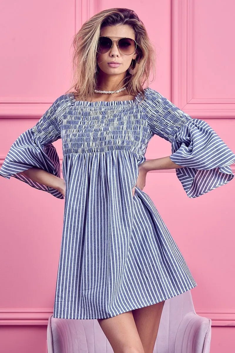 Seraphine Smocked Off-Shoulder Striped Dress - Dressed.