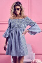 Seraphine Smocked Off-Shoulder Striped Dress - Dressed.