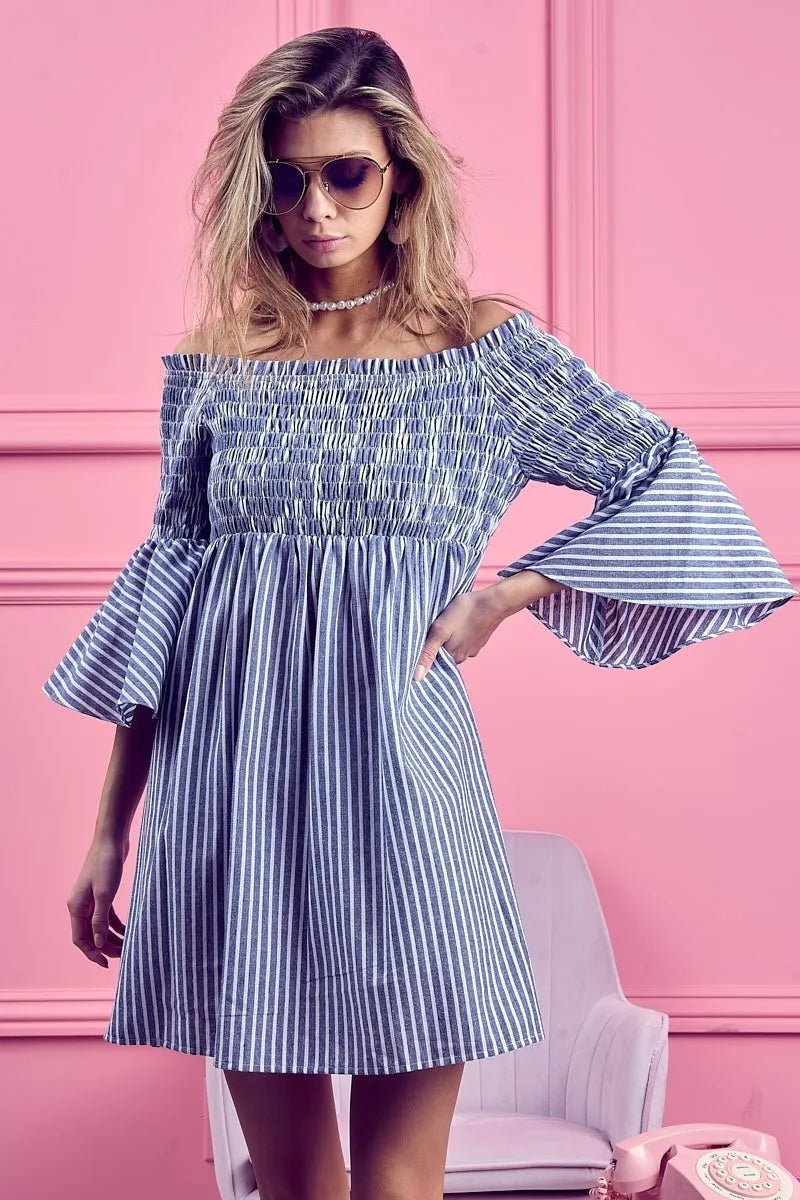 Seraphine Smocked Off-Shoulder Striped Dress - Dressed.