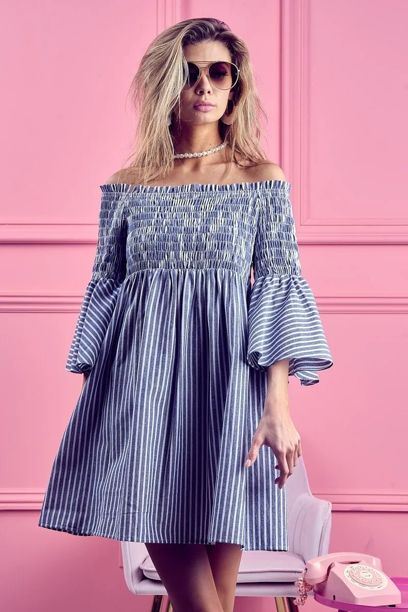 Seraphine Smocked Off-Shoulder Striped Dress - Dressed.