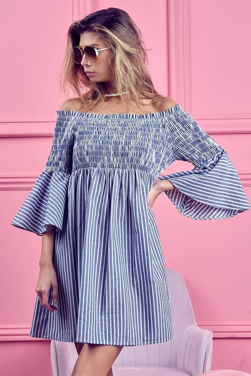 Seraphine Smocked Off-Shoulder Striped Dress - Dressed.