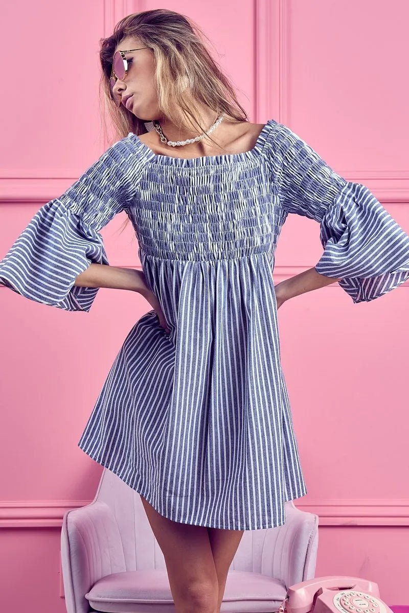 Seraphine Smocked Off-Shoulder Striped Dress - Dressed.