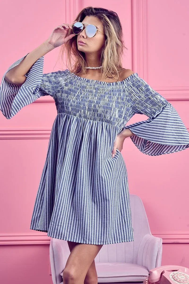 Seraphine Smocked Off-Shoulder Striped Dress - Dressed.
