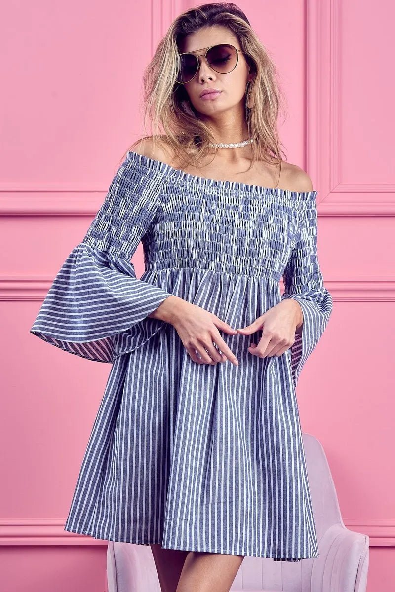 Seraphine Smocked Off-Shoulder Striped Dress - Dressed.