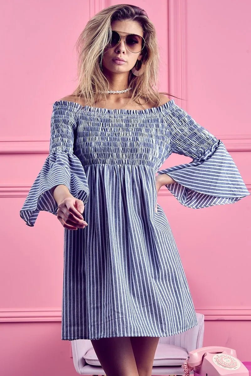 Seraphine Smocked Off-Shoulder Striped Dress - Dressed.