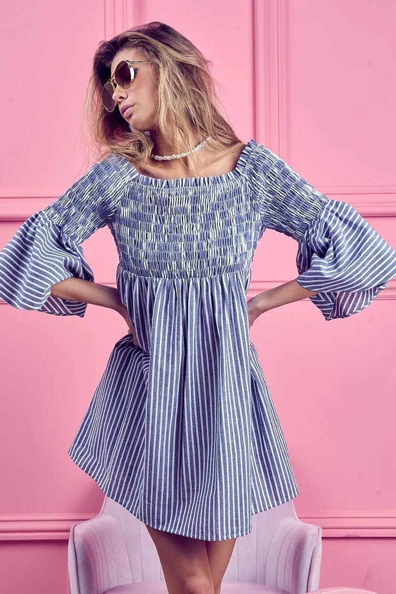 Seraphine Smocked Off-Shoulder Striped Dress - Dressed.