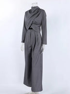 Sienna Draped Crop-Top & Wide-Leg Pant Set - Dressed.