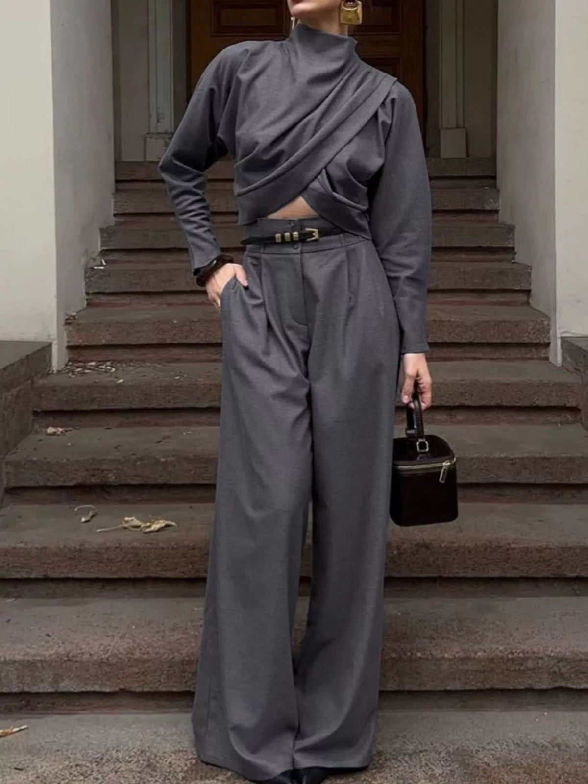 Sienna Draped Crop-Top & Wide-Leg Pant Set - Dressed.