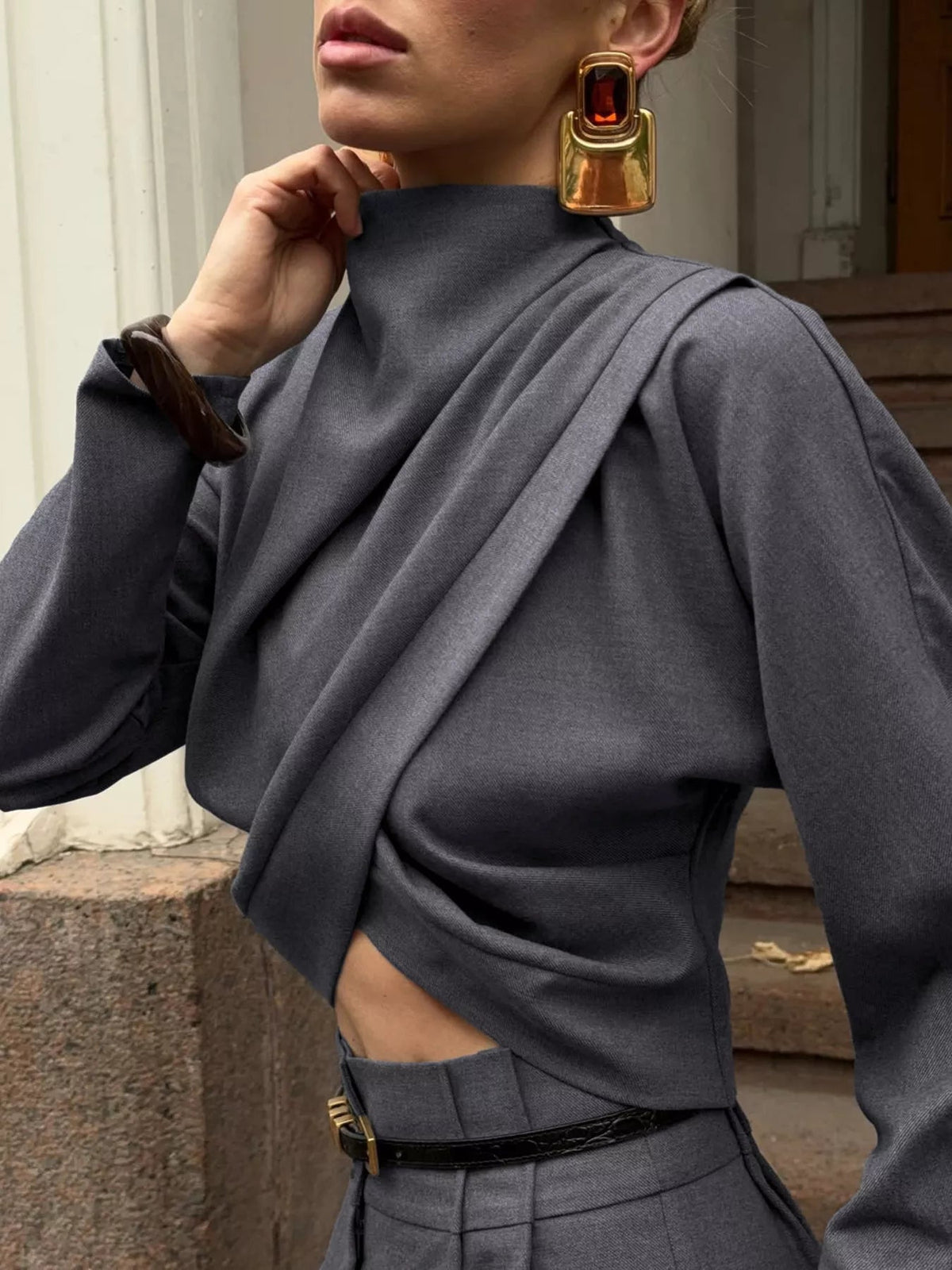 Sienna Draped Crop-Top & Wide-Leg Pant Set - Dressed.