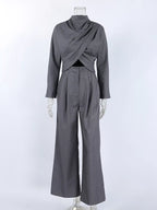 Sienna Draped Crop-Top & Wide-Leg Pant Set - Dressed.