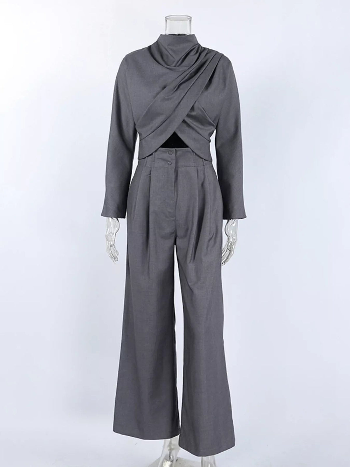 Sienna Draped Crop-Top & Wide-Leg Pant Set - Dressed.