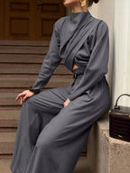 Sienna Draped Crop-Top & Wide-Leg Pant Set - Dressed.