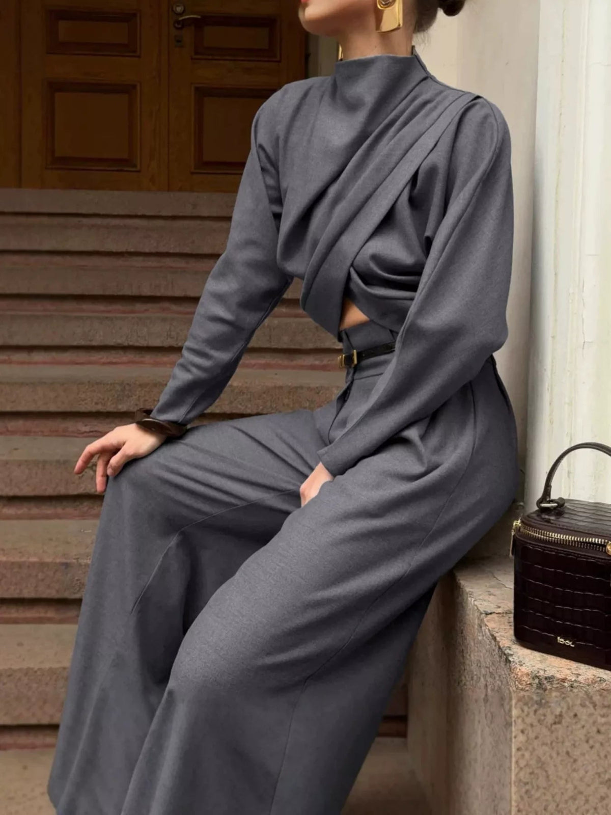 Sienna Draped Crop-Top & Wide-Leg Pant Set - Dressed.