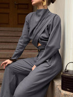 Sienna Draped Crop-Top & Wide-Leg Pant Set - Dressed.
