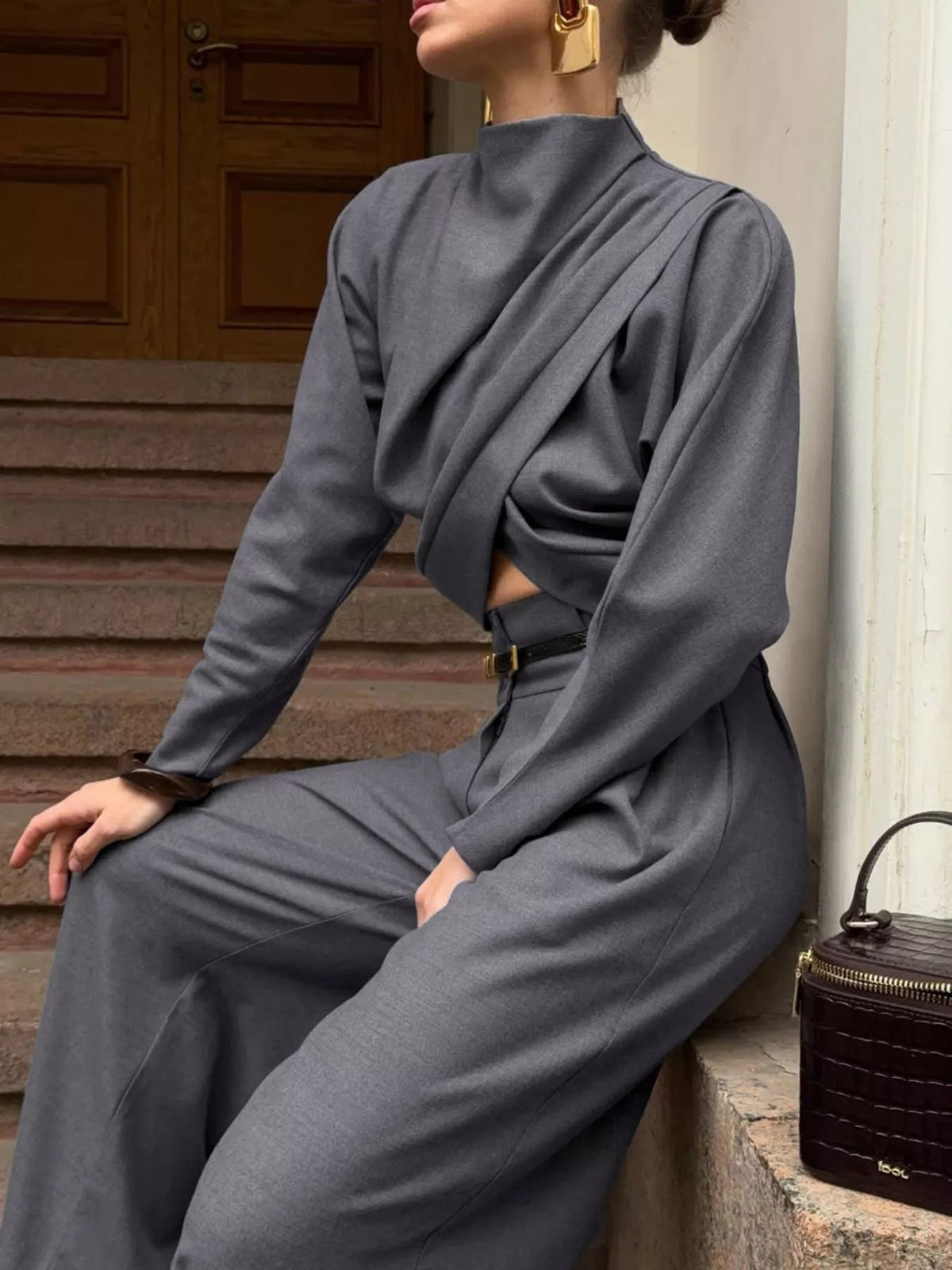 Sienna Draped Crop-Top & Wide-Leg Pant Set - Dressed.
