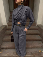 Sienna Draped Crop-Top & Wide-Leg Pant Set - Dressed.