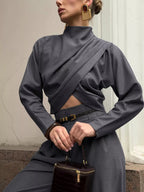 Sienna Draped Crop-Top & Wide-Leg Pant Set - Dressed.
