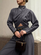 Sienna Draped Crop-Top & Wide-Leg Pant Set - Dressed.