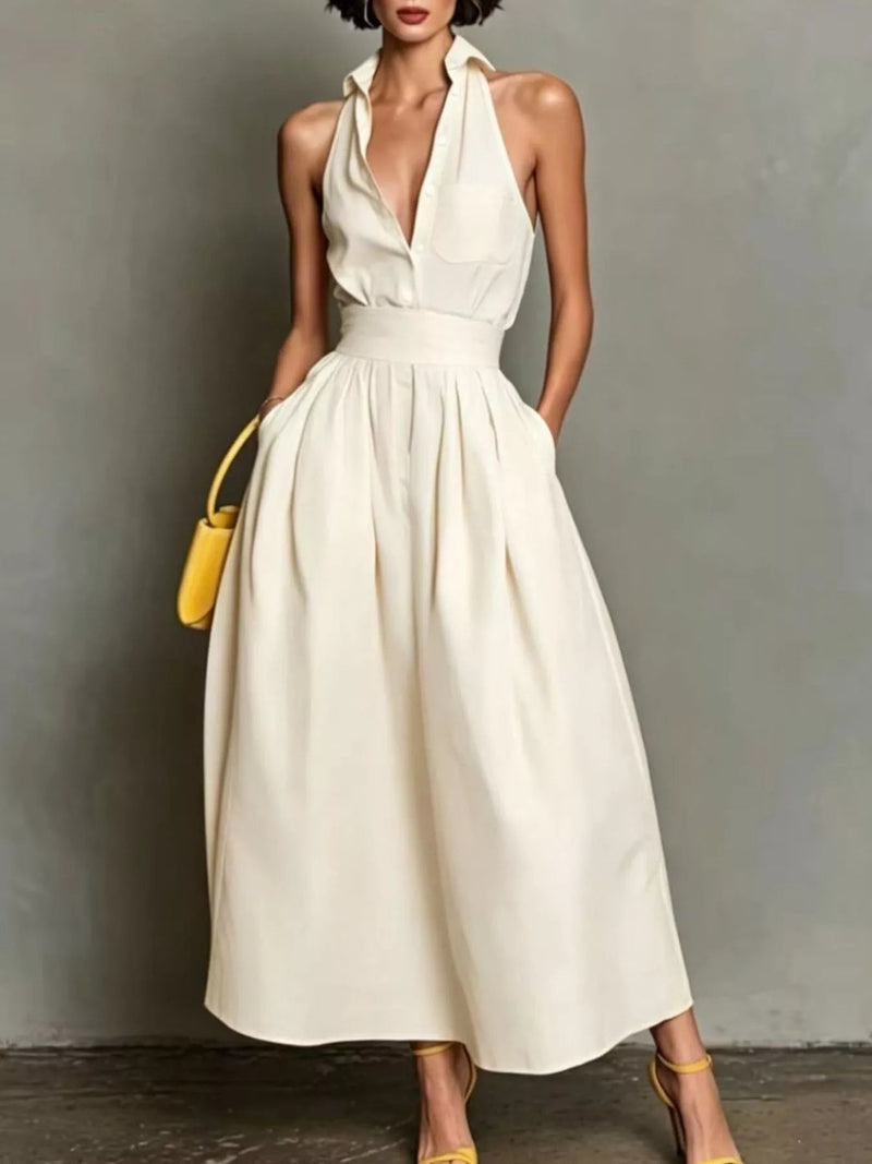 Sleeveless Collared A-Line Midi Dress — Multiple Colors • Inclusive Sizing | Trendsi - Dressed.
