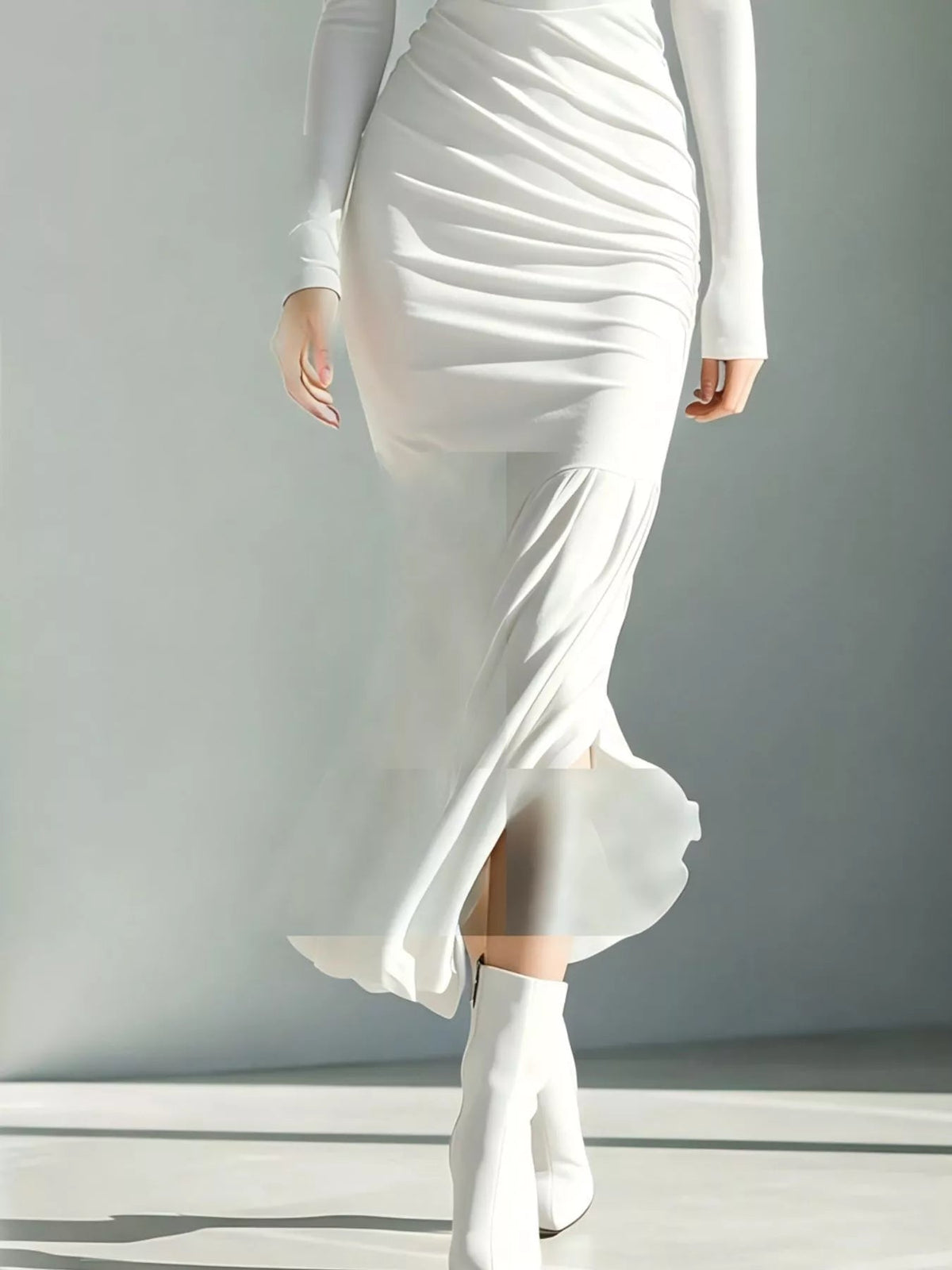 Slit Turtleneck Ruched Bodycon Mermaid Dress — Multiple Colors • Inclusive Sizing | Trendsi - Dressed.