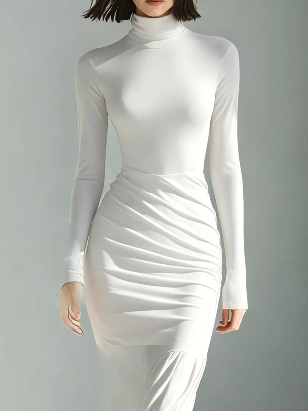 Slit Turtleneck Ruched Bodycon Mermaid Dress — Multiple Colors • Inclusive Sizing | Trendsi - Dressed.