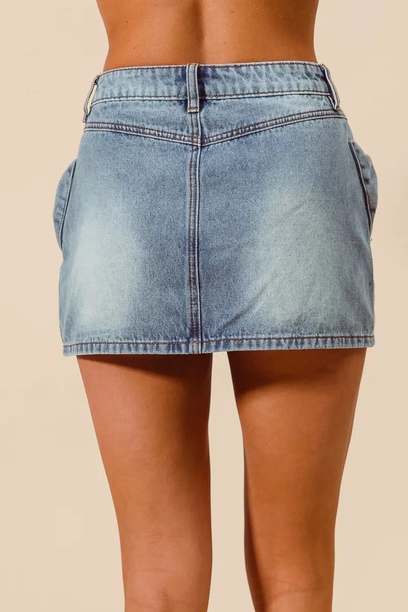SO ME Bow Knot Pocket Denim Mini Skirt - Dressed.