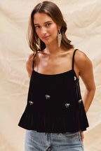 SO ME Holiday Velvet Ribbon Rhinestone Christmas Top - Dressed.