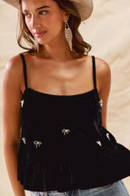 SO ME Holiday Velvet Ribbon Rhinestone Christmas Top - Dressed.