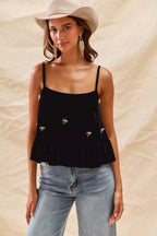 SO ME Holiday Velvet Ribbon Rhinestone Christmas Top - Dressed.