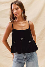 SO ME Holiday Velvet Ribbon Rhinestone Christmas Top - Dressed.