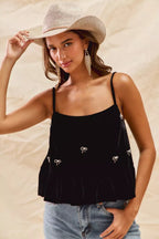 SO ME Holiday Velvet Ribbon Rhinestone Christmas Top - Dressed.