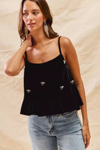 SO ME Holiday Velvet Ribbon Rhinestone Christmas Top - Dressed.