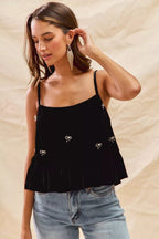 SO ME Holiday Velvet Ribbon Rhinestone Christmas Top - Dressed.
