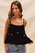 SO ME Holiday Velvet Ribbon Rhinestone Christmas Top - Dressed.