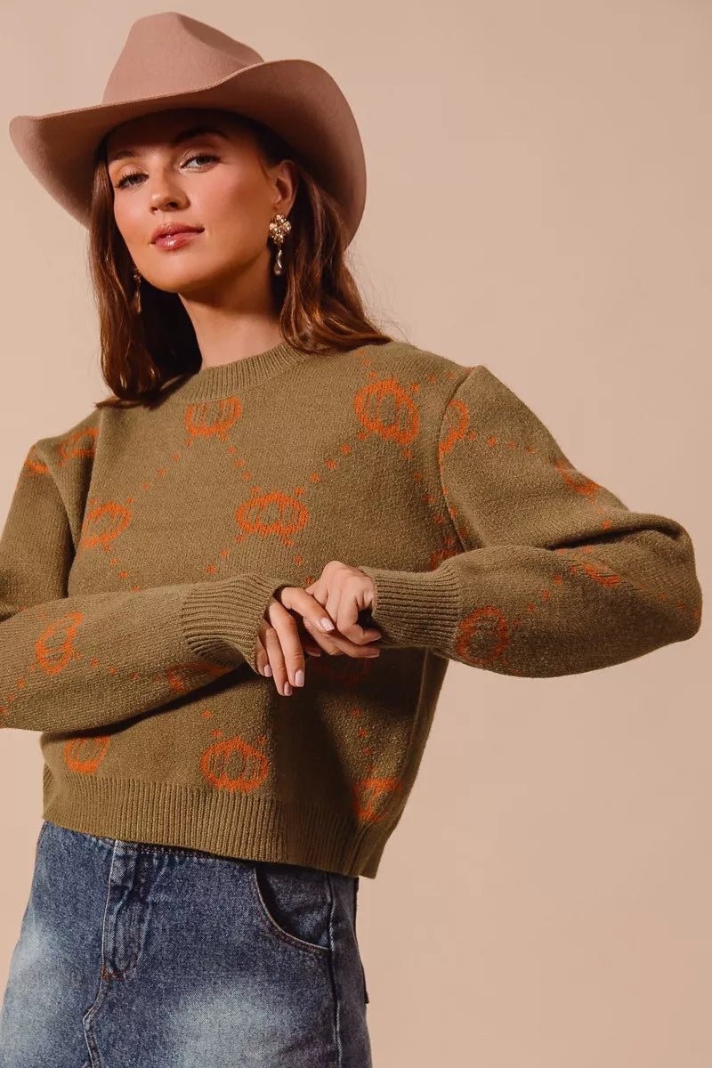 SO ME Pumpkin Rhombus Halloween Thanksgiving Sweater - Dressed.