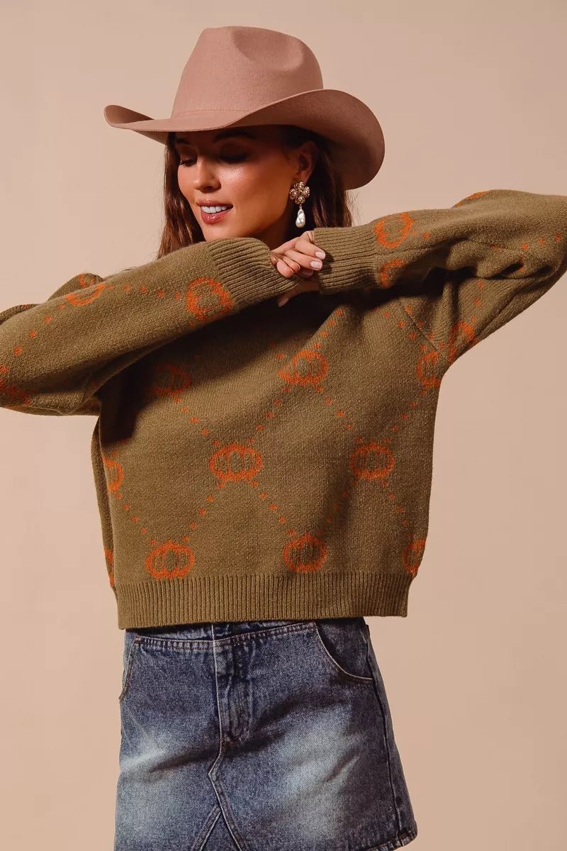 SO ME Pumpkin Rhombus Halloween Thanksgiving Sweater - Dressed.