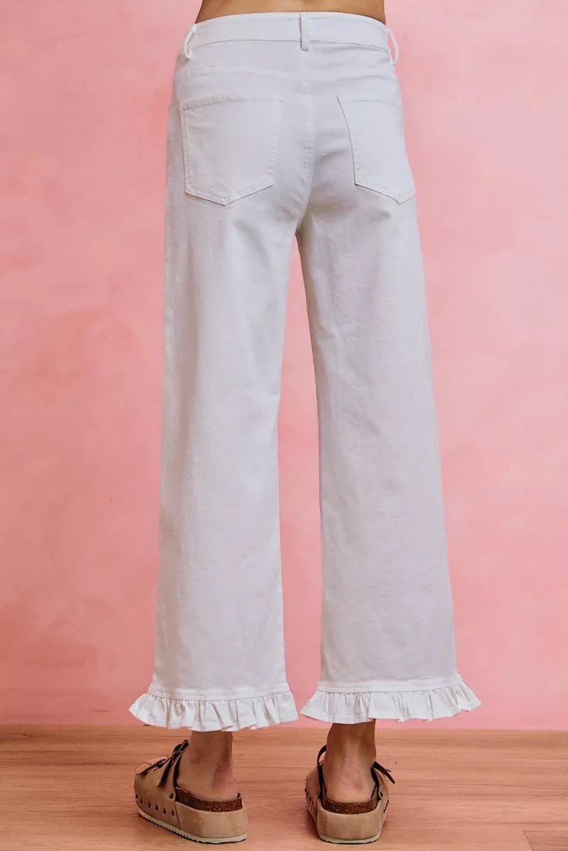 SO ME Ruffled Bottom Detail Mid Rise Jeans - Dressed.