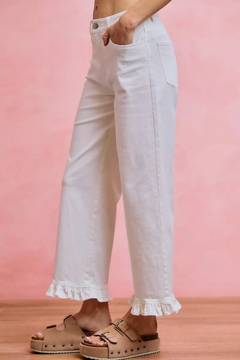SO ME Ruffled Bottom Detail Mid Rise Jeans - Dressed.