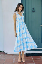 SO ME Shell Smocked Bodice Shoulder Tie Lined Midi Dress - Dressed.