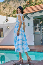SO ME Shell Smocked Bodice Shoulder Tie Lined Midi Dress - Dressed.