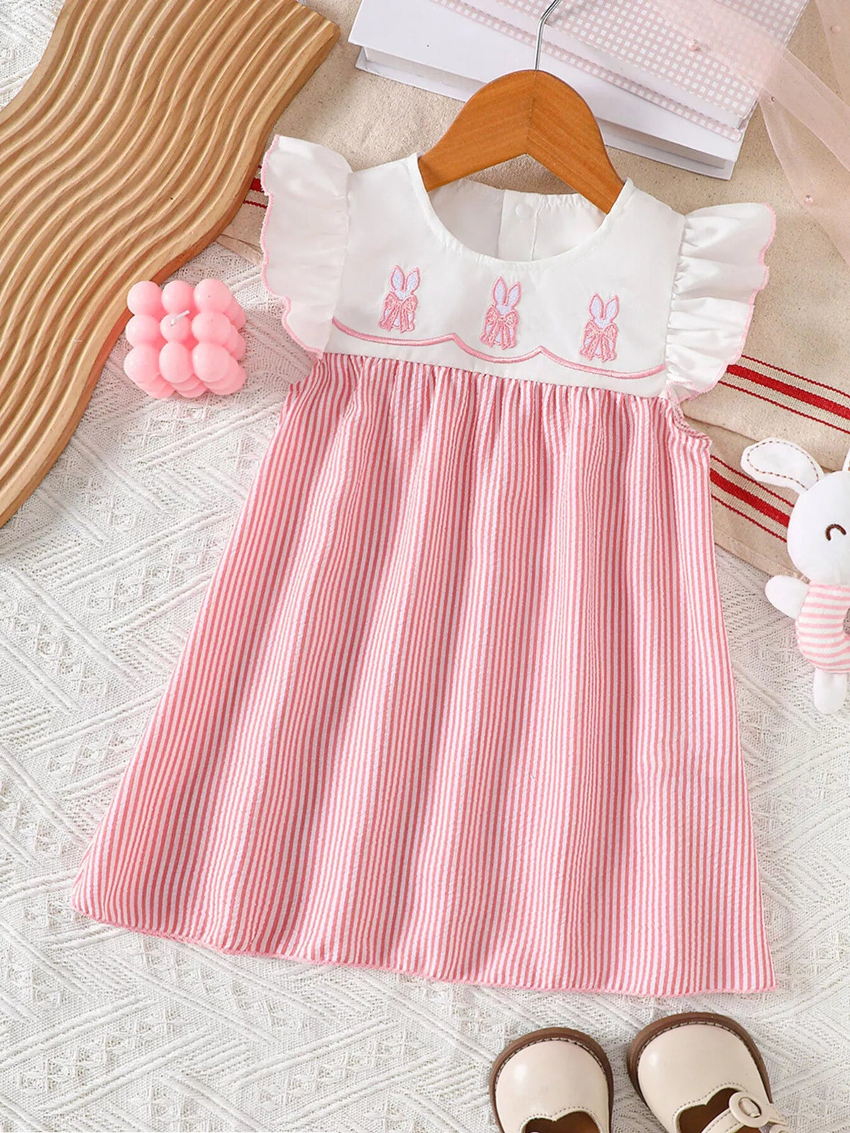 Soleil Embroidered Stripe Ruffle Dress - Dressed.