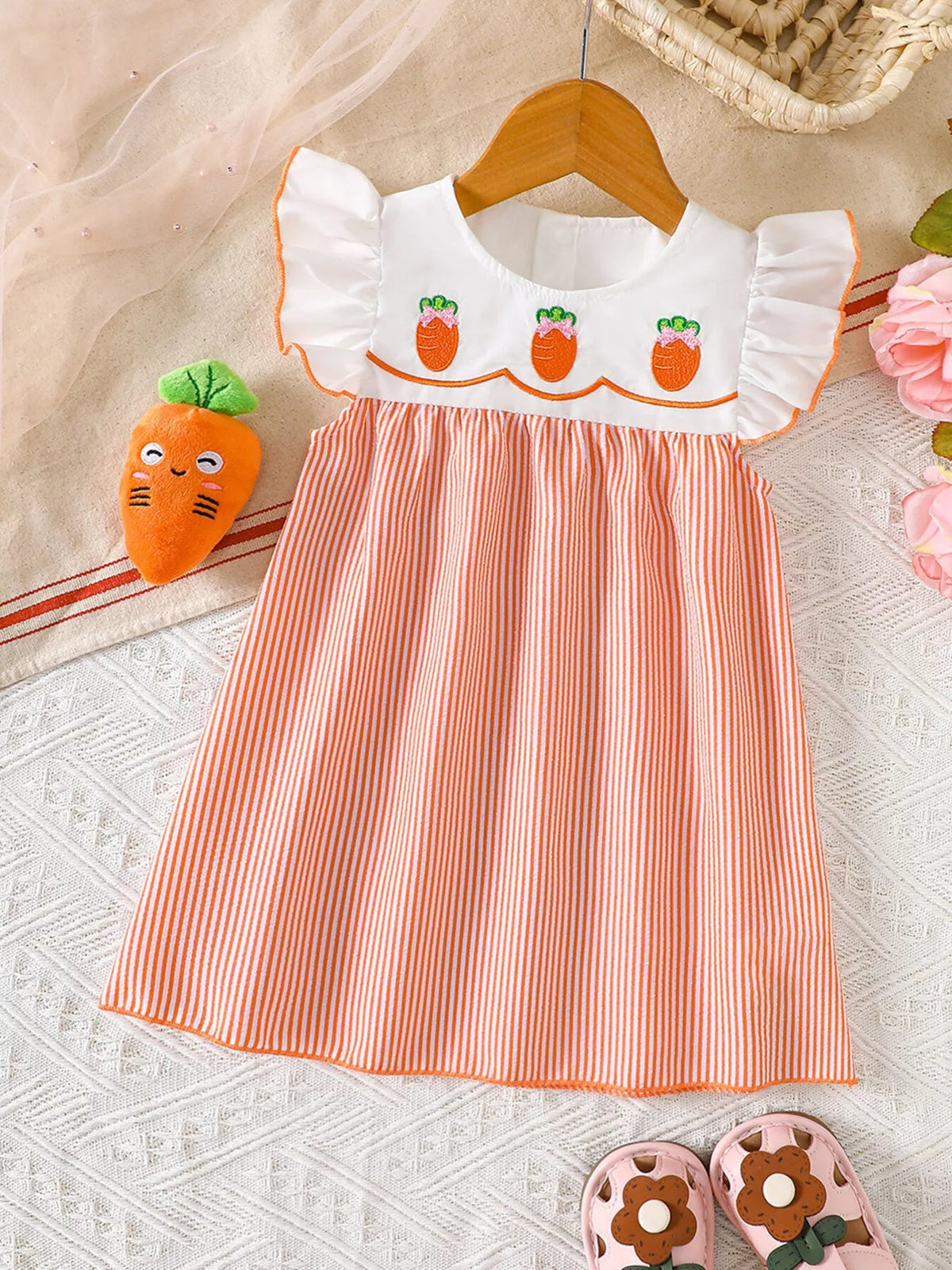 Soleil Embroidered Stripe Ruffle Dress - Dressed.