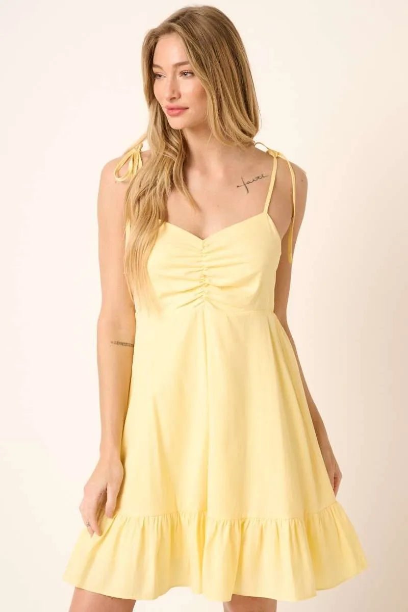 Soleil Ruched Tie-Strap Mini Dress - Dressed.