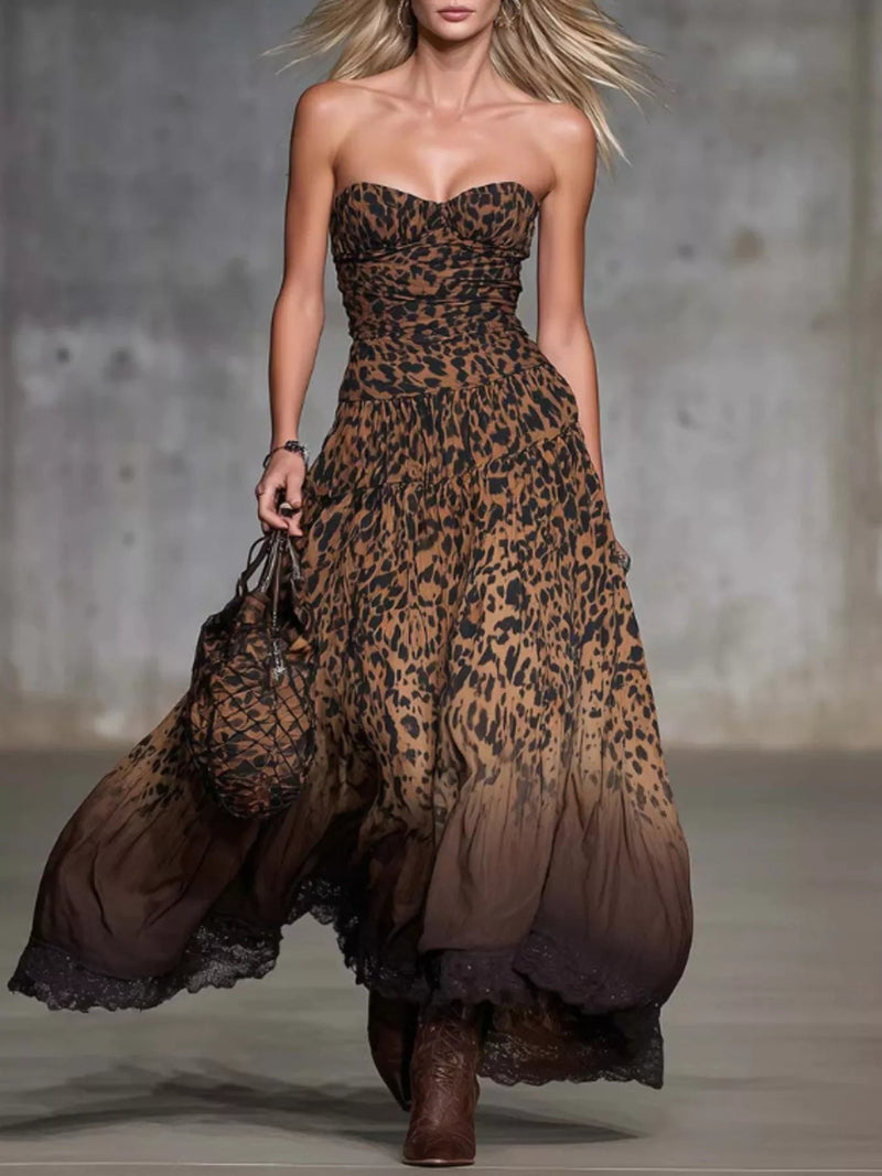 Strapless Leopard Print Maxi Dress — Dark Brown • Inclusive Sizing | Trendsi - Dressed.