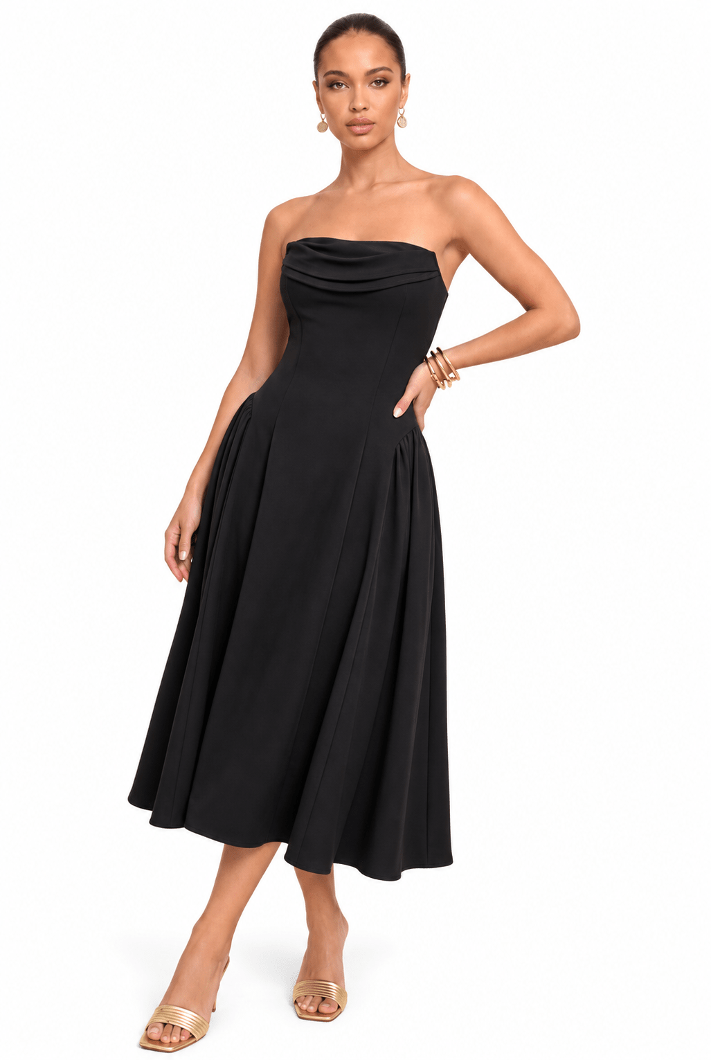 Strapless Midi Peplum Dress - Dressed.