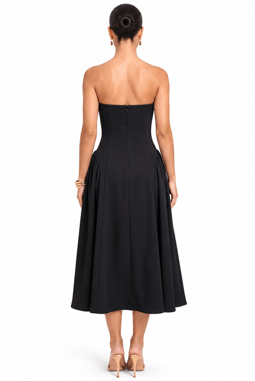 Strapless Midi Peplum Dress - Dressed.