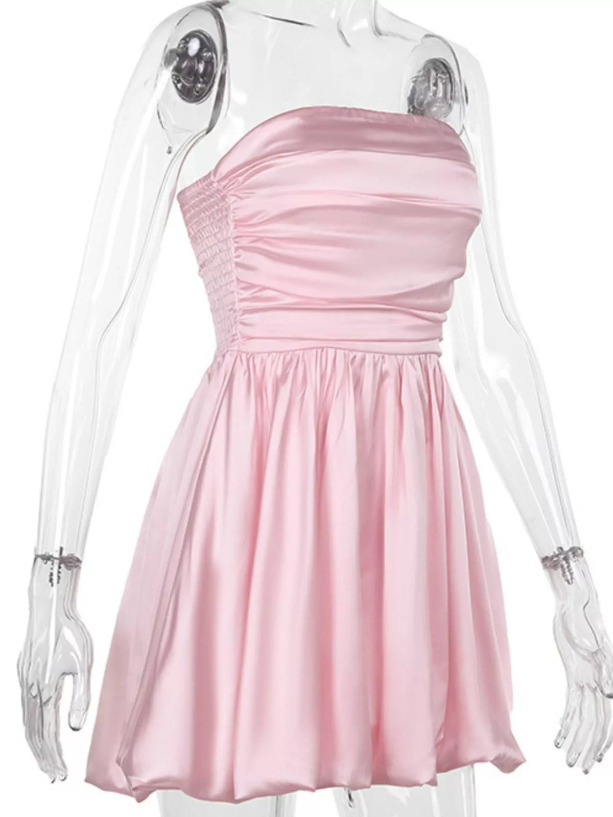 Strapless Ruched Mini Bubble Dress - Dressed.