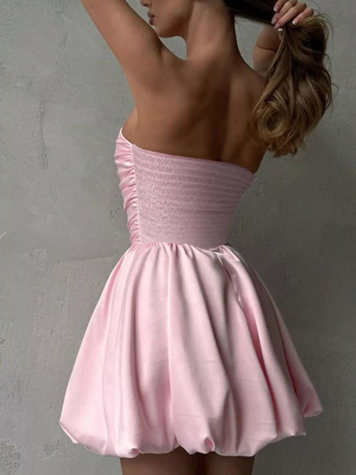 Strapless Ruched Mini Bubble Dress - Dressed.